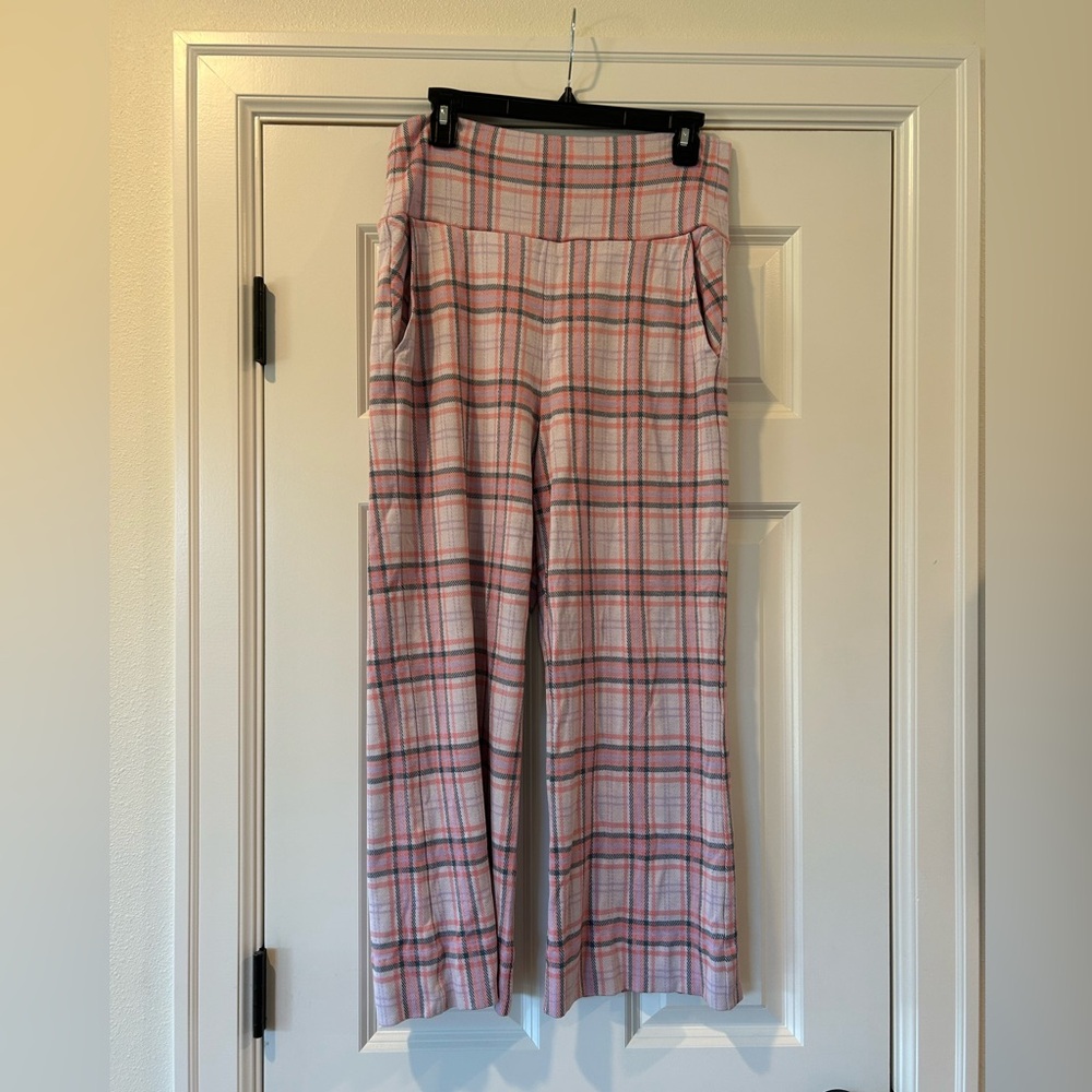 CAbi Pink Plaid Wide-Leg/Crop Pants